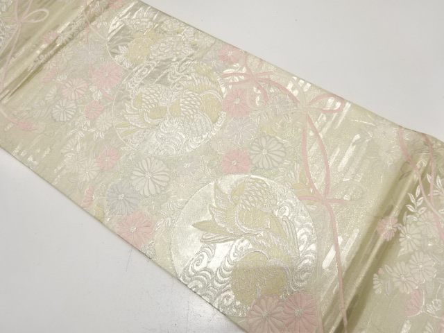 JAPANESE KIMONO / ANTIQUE FUKURO OBI / SILK / WOVEN MANDARIN DUCK & FLOWER